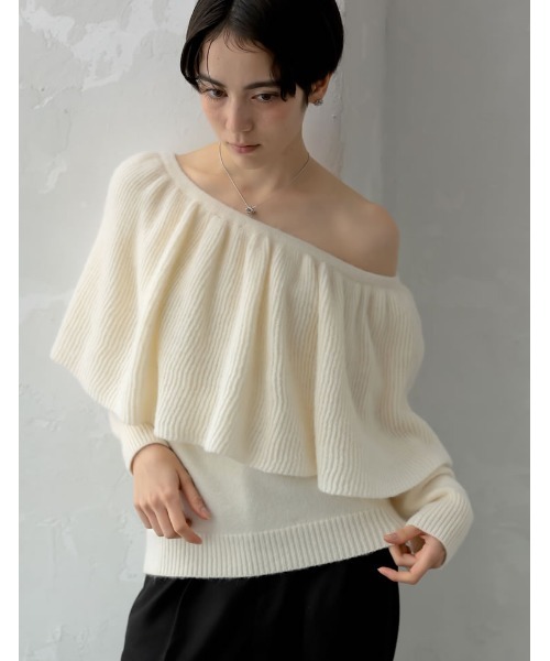 MEISM（ミズム）の「[2024-25 WINTER COLLECTION][MEISM by Re:EDIT]3WAYラッフルフリルニットプルオーバー（ニット/セーター・レディース・ブラック/グレー/アイボリー・MEDIUM/LARGE）」の4枚目の写真