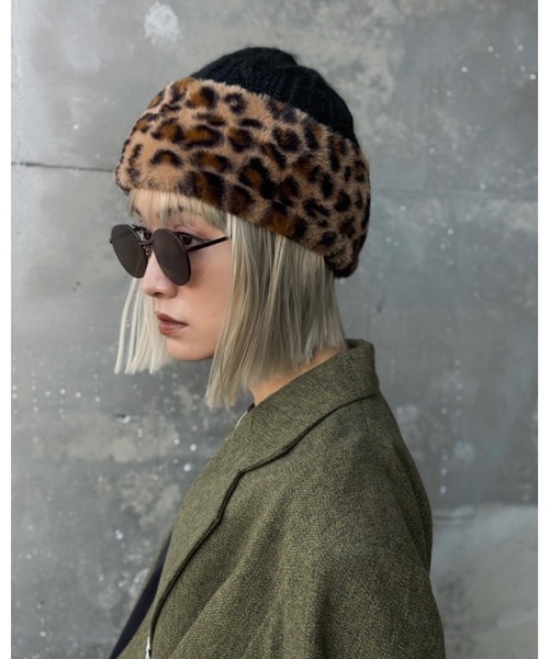 polcadot（ポルカドット）の「ファー切り替えニット（ニットキャップ/ビーニー・レディース・ブラック系/グレイッシュベージュ/アイボリー/ブルー・FREE）」の3枚目の写真