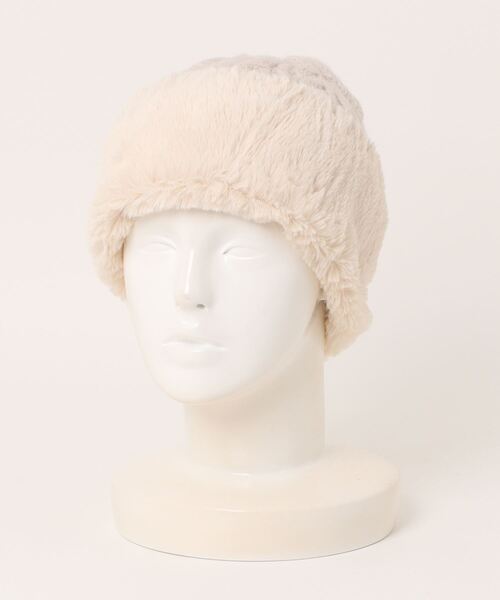 polcadot（ポルカドット）の「ファー切り替えニット（ニットキャップ/ビーニー・レディース・ブラック系/グレイッシュベージュ/アイボリー/ブルー・FREE）」の8枚目の写真