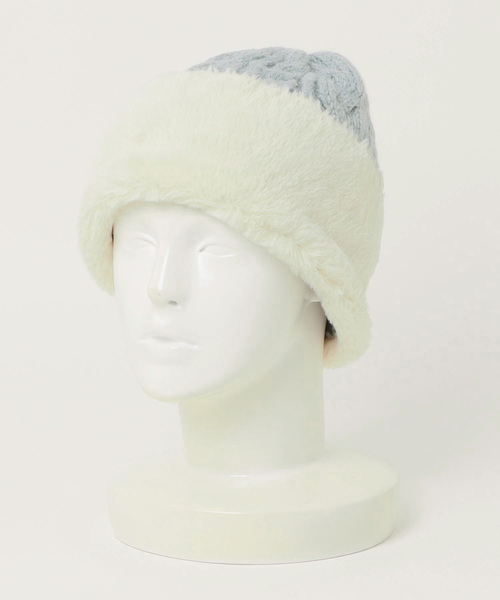 polcadot（ポルカドット）の「ファー切り替えニット（ニットキャップ/ビーニー・レディース・ブラック系/グレイッシュベージュ/アイボリー/ブルー・FREE）」の13枚目の写真