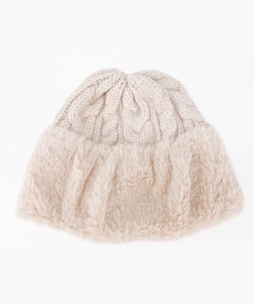 polcadot（ポルカドット）の「ファー切り替えニット（ニットキャップ/ビーニー・レディース・ブラック系/グレイッシュベージュ/アイボリー/ブルー・FREE）」の12枚目の写真