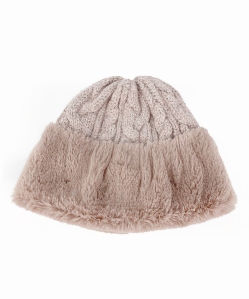 polcadot（ポルカドット）の「ファー切り替えニット（ニットキャップ/ビーニー・レディース・ブラック系/グレイッシュベージュ/アイボリー/ブルー・FREE）」の11枚目の写真