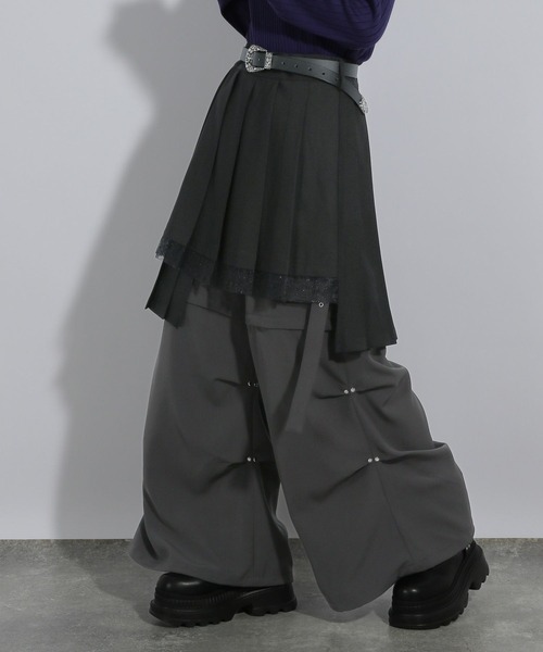 HARE（ハレ）の「プリーツレイヤードマキスカート(HARE)（スカート・レディース・ブラック/チェック・FREE）」の8枚目の写真