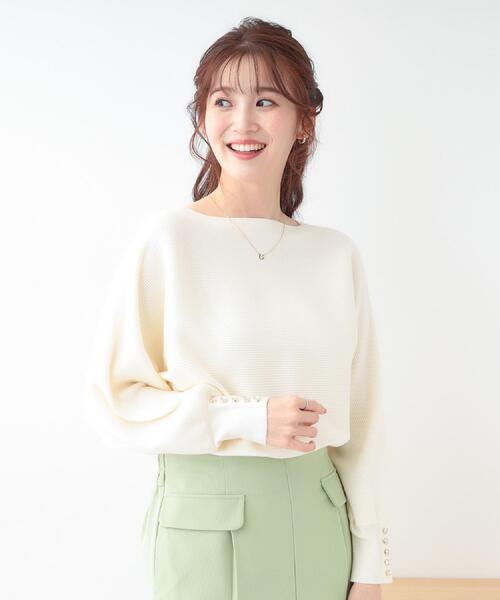 DRESKIP（ドレスキップ）の「【洗える】大人の上品コーデに お袖ビジュー釦付きリブドルマンニット（ニット/セーター・レディース・ピンク系/ブラック/イエロー系その他/オフホワイト/グレー・01/02/03）」の14枚目の写真