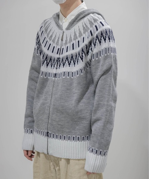 セール】【ユニセックス】 ノルディック柄 Wジップパーカー