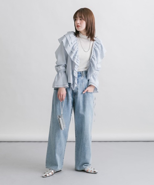 KBF（ケイビーエフ）の「フリルカラーリボンブラウス（シャツ/ブラウス・レディース・ライトブルー/アイボリー/ブラウン・ONE）」の7枚目の写真