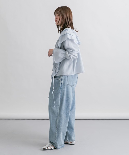 KBF（ケイビーエフ）の「フリルカラーリボンブラウス（シャツ/ブラウス・レディース・ライトブルー/アイボリー/ブラウン・ONE）」の8枚目の写真