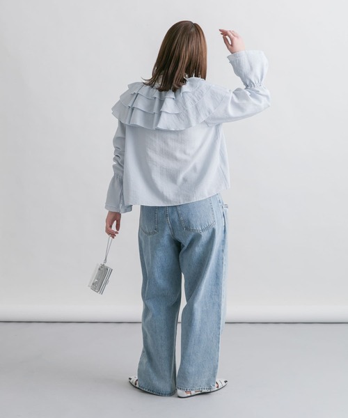 KBF（ケイビーエフ）の「フリルカラーリボンブラウス（シャツ/ブラウス・レディース・ライトブルー/アイボリー/ブラウン・ONE）」の9枚目の写真