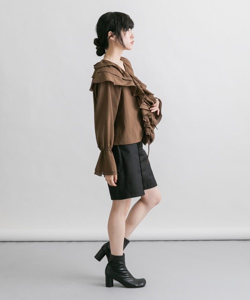 KBF（ケイビーエフ）の「フリルカラーリボンブラウス（シャツ/ブラウス・レディース・ライトブルー/アイボリー/ブラウン・ONE）」の14枚目の写真