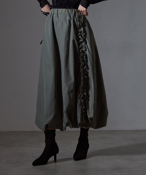 each(イーチ)の「サイドフリルバルーンミディスカート(スカート・レディース・グレー/ブラック/カーキ・FREE)」の3枚目の写真