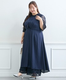 タックデザインワンピース＋レースワイドパンツ
