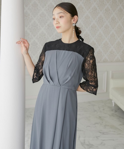 Jolie et Jolie(ジョリーエジョリー)の「タックデザインワンピース+レースワイドパンツ(パンツドレス・レディース・ネイビー/グレー系・M/L/LL/3L/4L/5L)」の4枚目の写真