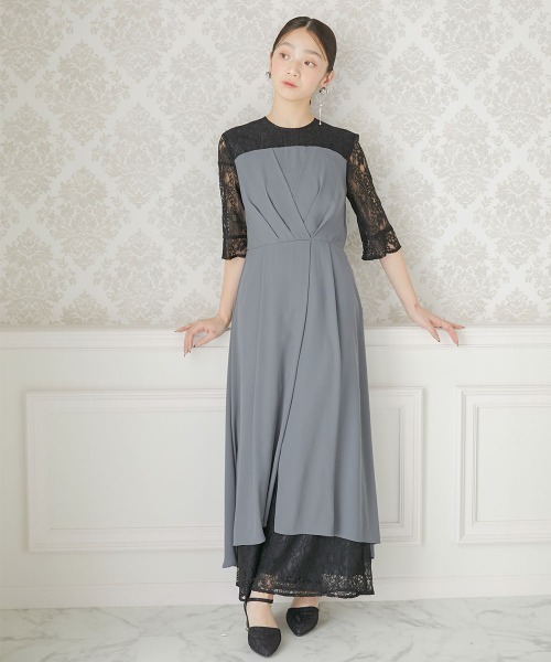Jolie et Jolie(ジョリーエジョリー)の「タックデザインワンピース+レースワイドパンツ(パンツドレス・レディース・ネイビー/グレー系・M/L/LL/3L/4L/5L)」の5枚目の写真
