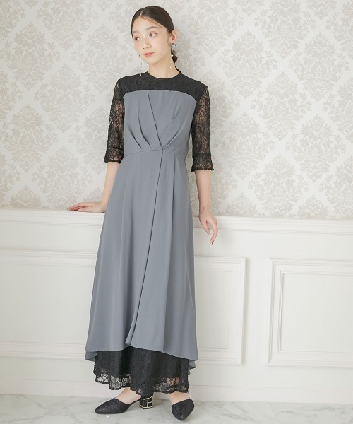 Jolie et Jolie(ジョリーエジョリー)の「タックデザインワンピース+レースワイドパンツ(パンツドレス・レディース・ネイビー/グレー系・M/L/LL/3L/4L/5L)」の6枚目の写真