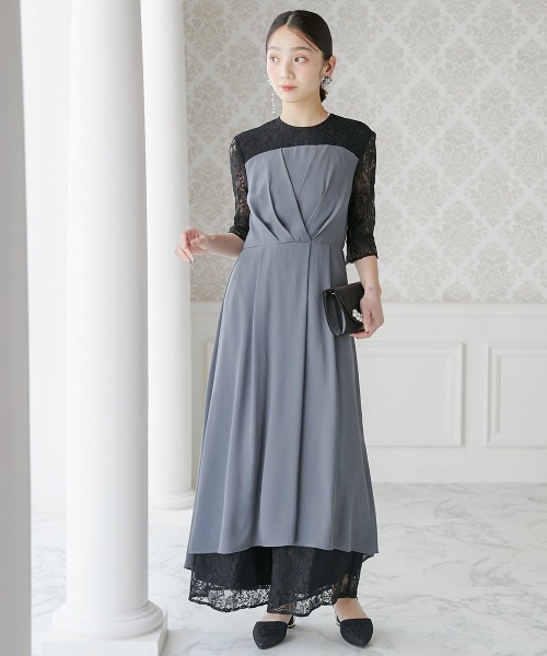 Jolie et Jolie(ジョリーエジョリー)の「タックデザインワンピース+レースワイドパンツ(パンツドレス・レディース・ネイビー/グレー系・M/L/LL/3L/4L/5L)」の7枚目の写真