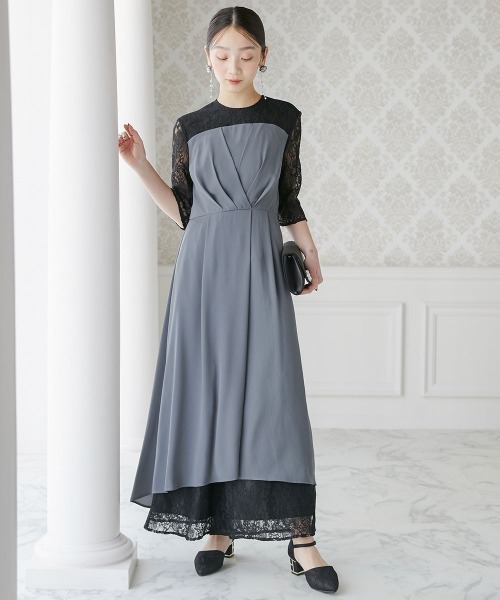 Jolie et Jolie(ジョリーエジョリー)の「タックデザインワンピース+レースワイドパンツ(パンツドレス・レディース・ネイビー/グレー系・M/L/LL/3L/4L/5L)」の8枚目の写真