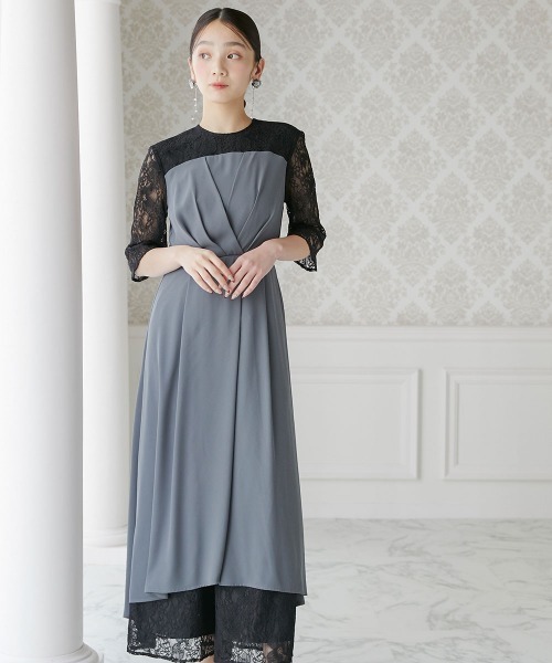 Jolie et Jolie(ジョリーエジョリー)の「タックデザインワンピース+レースワイドパンツ(パンツドレス・レディース・ネイビー/グレー系・M/L/LL/3L/4L/5L)」の10枚目の写真