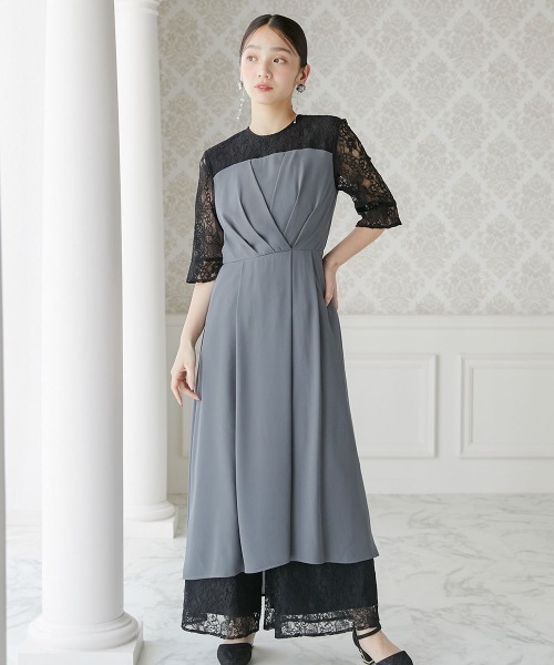 Jolie et Jolie(ジョリーエジョリー)の「タックデザインワンピース+レースワイドパンツ(パンツドレス・レディース・ネイビー/グレー系・M/L/LL/3L/4L/5L)」の12枚目の写真