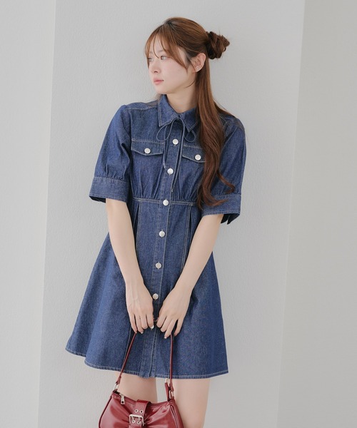 Another Branch olive des olive(アナザーブランチオリーブデオリーブ)の「【SNSで紹介】デニム丈違いワンピース(ワンピース・レディース・ブラック/ブルー・SMALL/MEDIUM)」の3枚目の写真