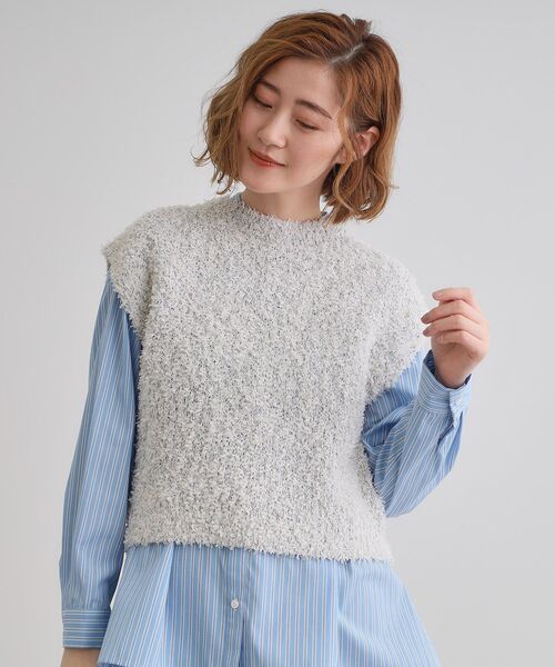 grove（グローブ）の「ラメリリーニットベスト（ベスト・レディース・オフホワイト/グレイッシュベージュ・02/01/03）」の3枚目の写真