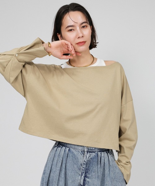 BABYLONE(バビロン)の「ワイドショートT×タンクSET(アンサンブル・レディース・チャコール/カーキ/ホワイト/ベージュ・フリー)」の1枚目の写真
