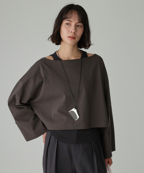 BABYLONE(バビロン)の「ワイドショートT×タンクSET(アンサンブル・レディース・チャコール/カーキ/ホワイト/ベージュ・フリー)」の3枚目の写真