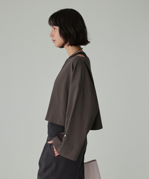 BABYLONE(バビロン)の「ワイドショートT×タンクSET(アンサンブル・レディース・チャコール/カーキ/ホワイト/ベージュ・フリー)」の13枚目の写真