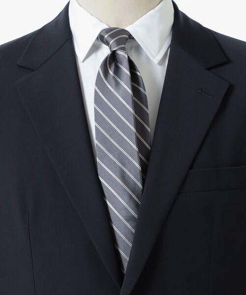 B:MING by BEAMS(ビーミングバイビームス)の「シルク ストライプ ナローネクタイ① 25SS(ネクタイ・メンズ・サックスブルー/ネイビー/オリーブ/ワイン/ライトブラウン/グレー/シルバー/ブラウン・ONE SIZE)」の2枚目の写真