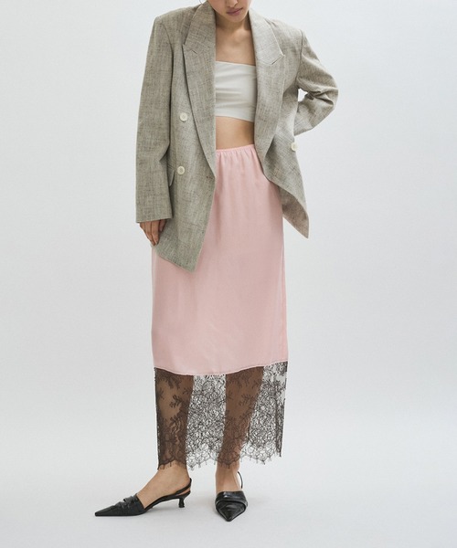 ADAM ET ROPE'（アダムエロペ）の「【EMOELLE】キュプラレースイージースカート（スカート・レディース・ピンク/ダークブラウン・FREE）」の6枚目の写真