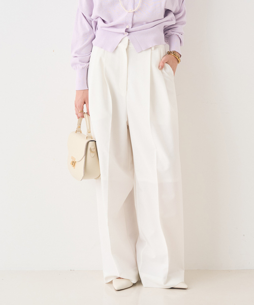 Rouge vif（ルージュヴィフ）の「ストレッチツータックワイドパンツ（スラックス・レディース・オフホワイト/ブラック・36/38）」の5枚目の写真