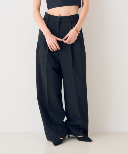 Rouge vif（ルージュヴィフ）の「ストレッチツータックワイドパンツ（スラックス・レディース・オフホワイト/ブラック・36/38）」の6枚目の写真