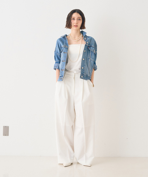 Rouge vif（ルージュヴィフ）の「ストレッチツータックワイドパンツ（スラックス・レディース・オフホワイト/ブラック・36/38）」の11枚目の写真