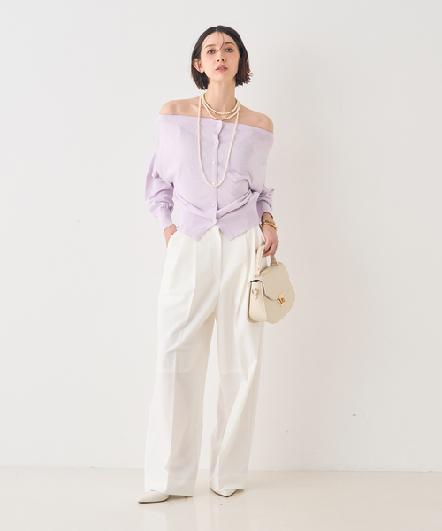 Rouge vif（ルージュヴィフ）の「ストレッチツータックワイドパンツ（スラックス・レディース・オフホワイト/ブラック・36/38）」の15枚目の写真