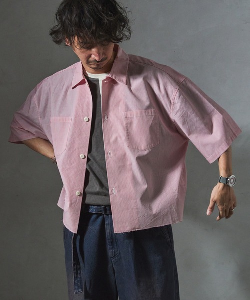 JOURNAL STANDARD relume(ジャーナルスタンダード レリューム)の「【ZOZO限定】STRIPE クロップドS/S(シャツ/ブラウス・メンズ・レッド/グリーン/グレー/サックスブルー/ブラック・XS/S/M/L/XL)」の1枚目の写真