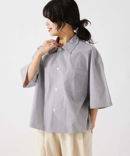 JOURNAL STANDARD relume(ジャーナルスタンダード レリューム)の「【ZOZO限定】STRIPE クロップドS/S(シャツ/ブラウス・メンズ・レッド/グリーン/グレー/サックスブルー/ブラック・XS/S/M/L/XL)」の2枚目の写真