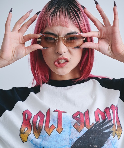 セール】リムレス スクエア型 カラーレンズ サングラス ツーポイント