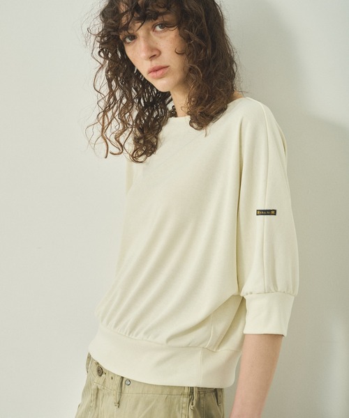 kha:ki(カーキ)の「「KHA:KI / カーキ」 ドルマンスリーブバスクシャツ DOLMAN BASQUE SHIRT(Tシャツ/カットソー・レディース・ブラック/オリーブ/オフホワイト・1)」の2枚目の写真