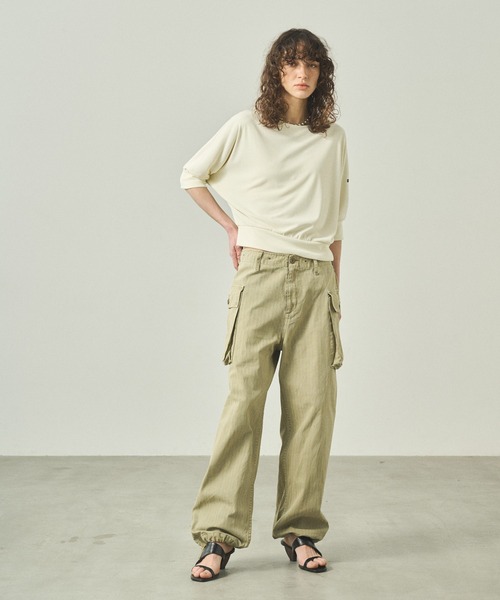 kha:ki(カーキ)の「「KHA:KI / カーキ」 ドルマンスリーブバスクシャツ DOLMAN BASQUE SHIRT(Tシャツ/カットソー・レディース・ブラック/オリーブ/オフホワイト・1)」の4枚目の写真