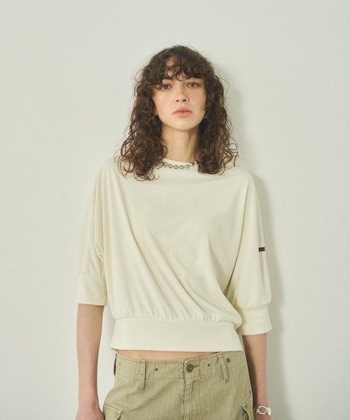 kha:ki(カーキ)の「「KHA:KI / カーキ」 ドルマンスリーブバスクシャツ DOLMAN BASQUE SHIRT(Tシャツ/カットソー・レディース・ブラック/オリーブ/オフホワイト・1)」の7枚目の写真