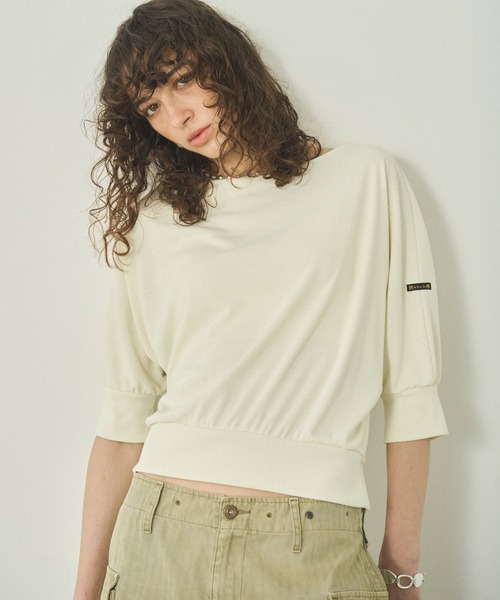 kha:ki(カーキ)の「「KHA:KI / カーキ」 ドルマンスリーブバスクシャツ DOLMAN BASQUE SHIRT(Tシャツ/カットソー・レディース・ブラック/オリーブ/オフホワイト・1)」の9枚目の写真