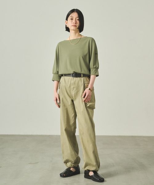 kha:ki(カーキ)の「「KHA:KI / カーキ」 ドルマンスリーブバスクシャツ DOLMAN BASQUE SHIRT(Tシャツ/カットソー・レディース・ブラック/オリーブ/オフホワイト・1)」の13枚目の写真