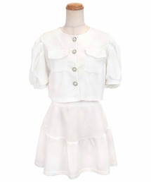 Tika（ティカ）の「キャバドレス セットアップ 半袖 パフスリーブ パールボタン ミニスカート キャバスーツ（セットアップ）」