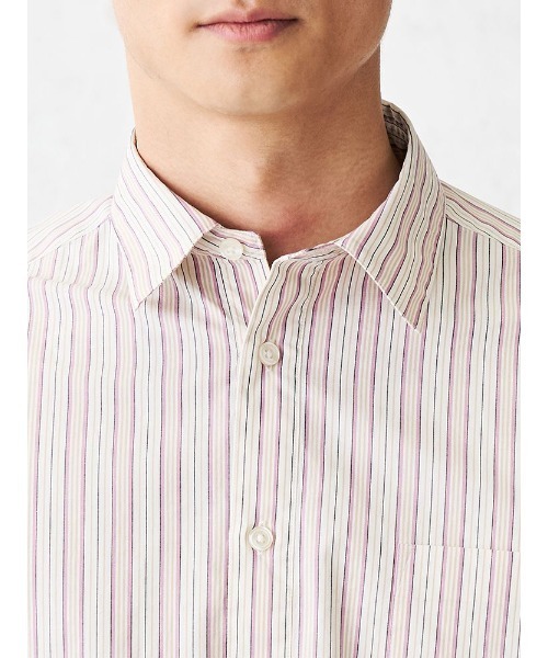 TRANS CONTINENTS（トランスコンチネンツ）の「トランスコンチネンツ　オルタネートストライプ　半袖シャツ　ピンク（シャツ/ブラウス・メンズ・ピンク・M/L/LL）」の5枚目の写真
