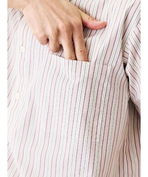 TRANS CONTINENTS（トランスコンチネンツ）の「トランスコンチネンツ　オルタネートストライプ　半袖シャツ　ピンク（シャツ/ブラウス・メンズ・ピンク・M/L/LL）」の6枚目の写真