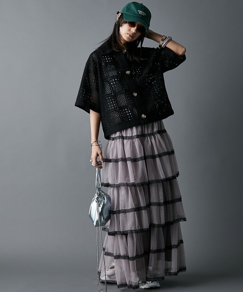 GEVS.(ジェイヴィス)の「かぎ針編風カーディガン<大きいサイズ有>GEVS.(カーディガン/ボレロ・レディース・ブラック/キナリ・5L/4L/3L/LL/L/M)」の7枚目の写真