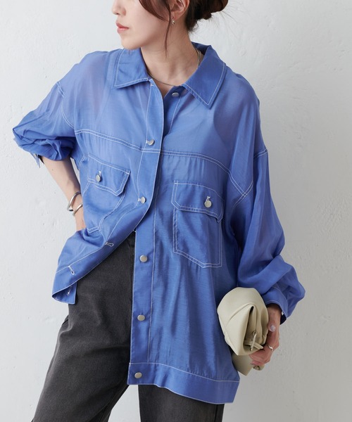 COLONY 2139(コロニートゥーワンスリーナイン)の「シアーGシャツ(シャツ/ブラウス・レディース・ブラック/オフホワイト/チャコールグレー/ブルー・FREE)」の4枚目の写真