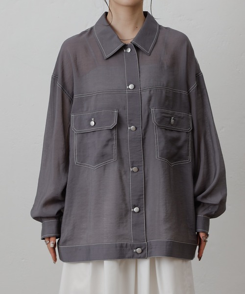 COLONY 2139(コロニートゥーワンスリーナイン)の「シアーGシャツ(シャツ/ブラウス・レディース・ブラック/オフホワイト/チャコールグレー/ブルー・FREE)」の11枚目の写真