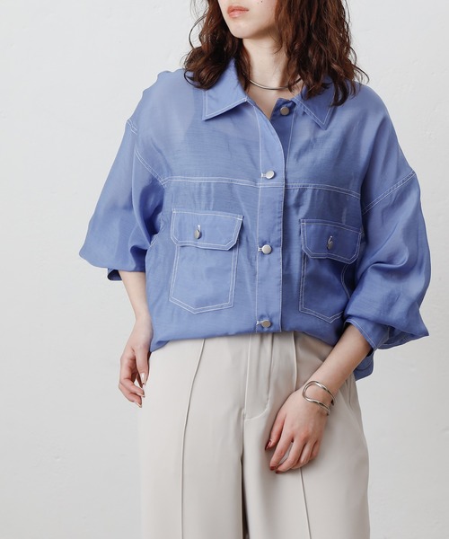 COLONY 2139(コロニートゥーワンスリーナイン)の「シアーGシャツ(シャツ/ブラウス・レディース・ブラック/オフホワイト/チャコールグレー/ブルー・FREE)」の16枚目の写真