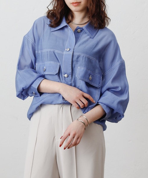 COLONY 2139(コロニートゥーワンスリーナイン)の「シアーGシャツ(シャツ/ブラウス・レディース・ブラック/オフホワイト/チャコールグレー/ブルー・FREE)」の14枚目の写真