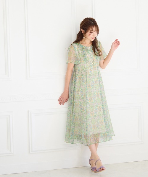 ワンピース Treaturself Flowerpetaljacquardonepeace フラワープリントフロントギャザーワンピース｜PETAL ONLINE